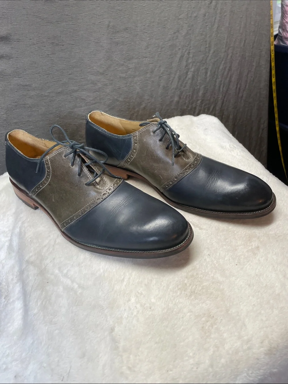 Cole Haan Navy and Gray Two-Tone Leather Derby Oxfords